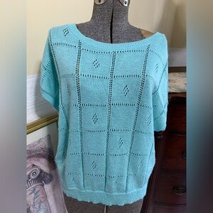 Vintage Knit Sweater Women’s Size Large Woolen Showroom Made In USA Aquamarine